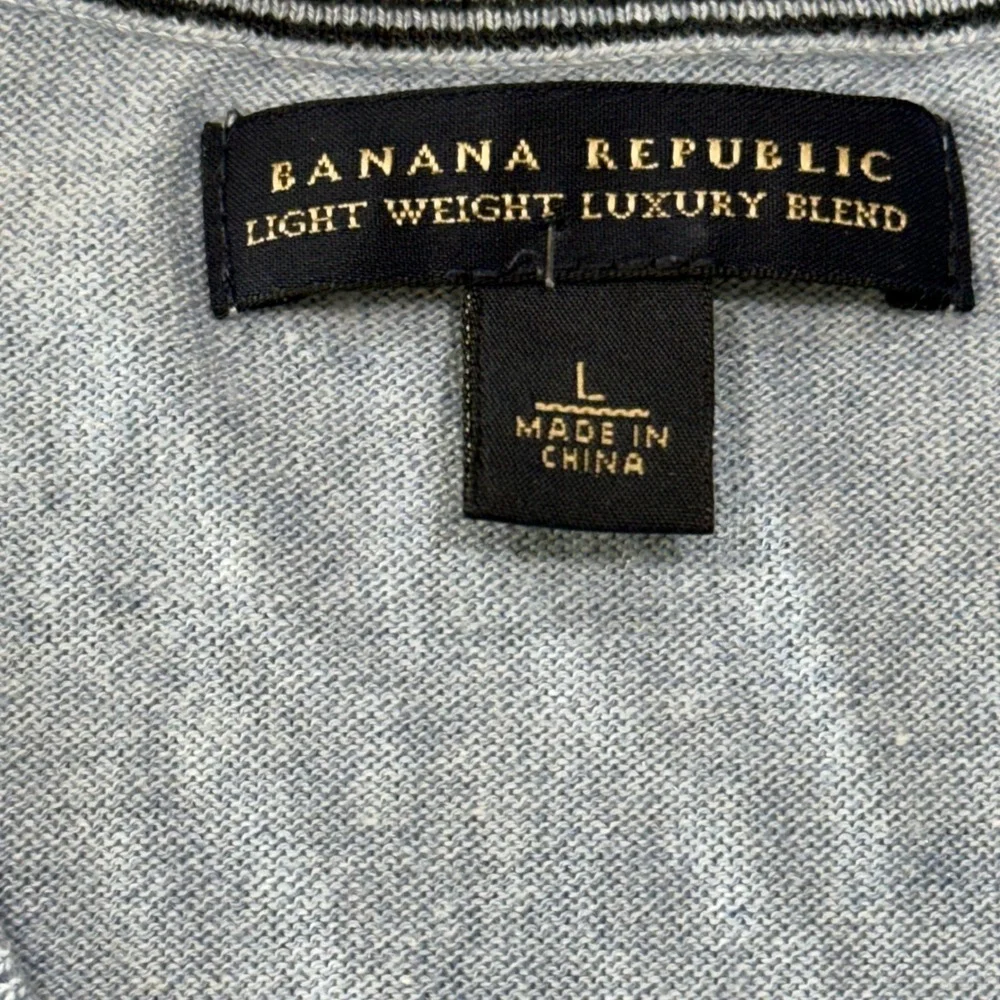 Banana Republic Mens L Blue V-Neck Sweater Silk Cotton Cashmere Luxury Blend